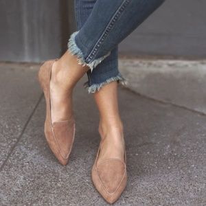 Pointed Camel Suede Loafers